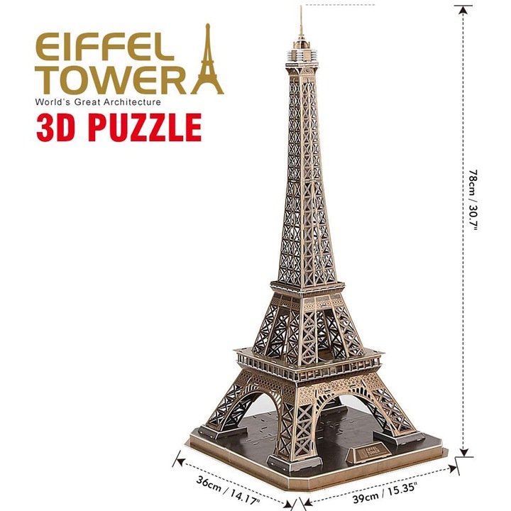 Puzzle 3D Cubic Fun - Turnul Eiffel, 82 piese