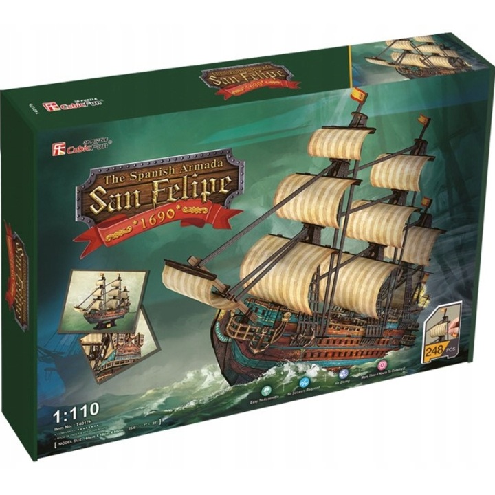 Пъзел 3D Cubic Fun - Корабът San Felipe, 248 части