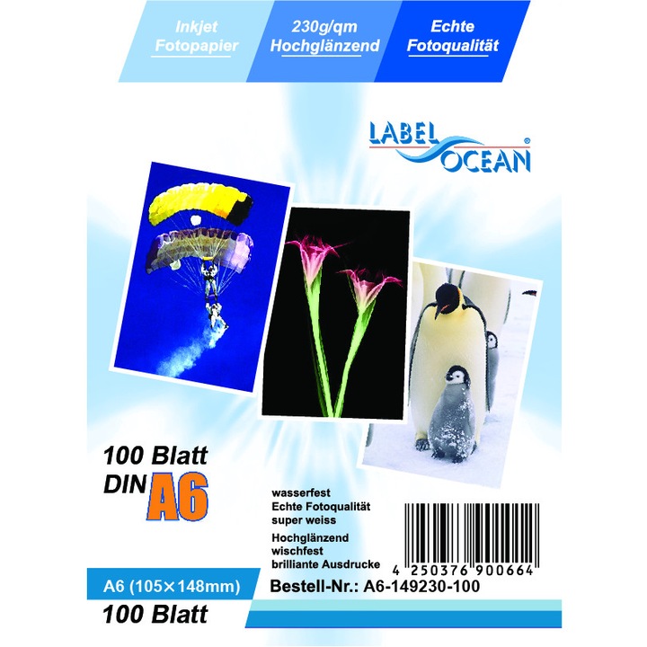 Set de 100 Coli Hartie Foto A6 LabelOcean Premium High Glossy 230g