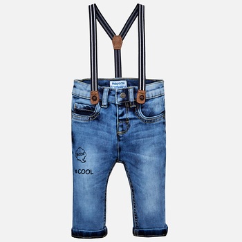 Pantaloni denim cu bretele bebe baiat Slim fit, Mayoral, Albastru denim, Albastru, 86 CM Pantaloni denim cu bretele bebe baiat Slim fit, Mayoral, Albastru denim, Albastru, 86 CM