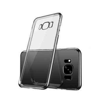Husa Samsung Galaxy S8 PLUS, Silicon ultraslim, cu spate transparent si cadru, Negru