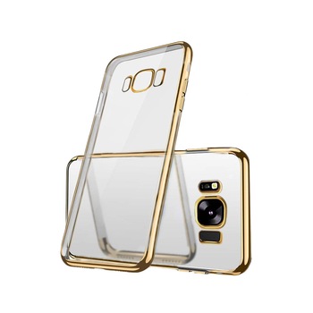Husa Samsung Galaxy S8, Silicon ultraslim, cu spate transparent si cadru, Gold