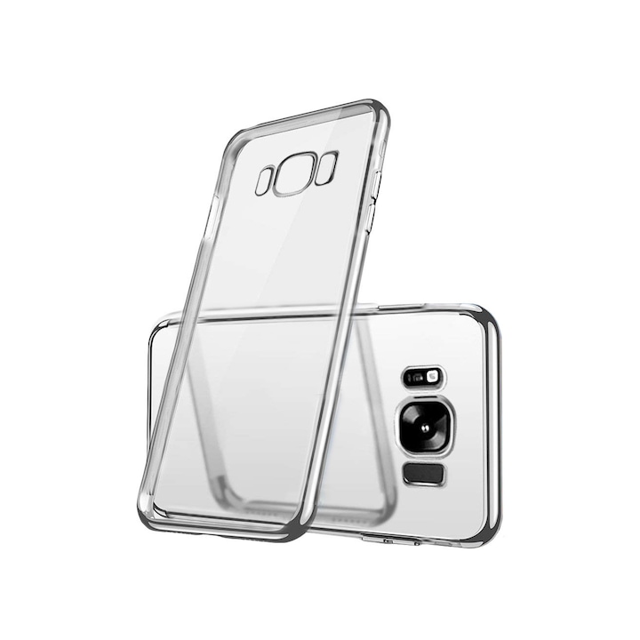 Кейс за Samsung Galaxy S8 PLUS, ултратънък силиконов, с прозрачен гръб и рамка, Сребрист