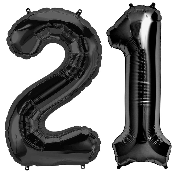 Set 2 baloane folie Gigant, negru, cifra 21, 105 cm