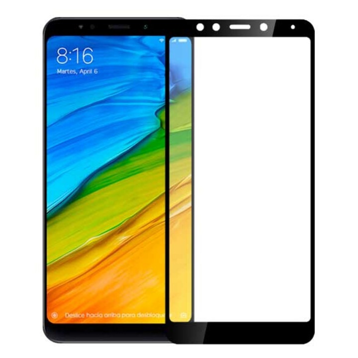Védőfólia Xiaomi Redmi 5, fekete 3D-s rögzített üvegfólia, TELJES KÉPERNYŐ, Edzett üveg, Anti-Shock, Viceversa
