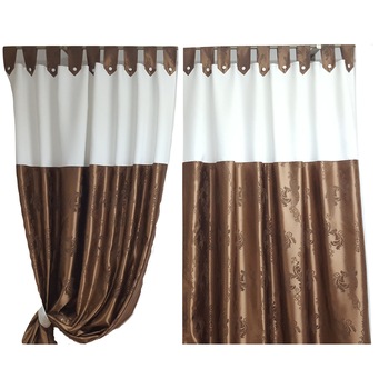 Set draperie DECORINT cu bride (DB.04), alb + maro cu model, latime 2.70 ml, inaltime 2.50 ml + cadou 2 esarfe albe Set draperie DECORINT cu bride (DB.04), alb + maro cu model, latime 2.70 ml, inaltime 2.50 ml + cadou 2 esarfe albe