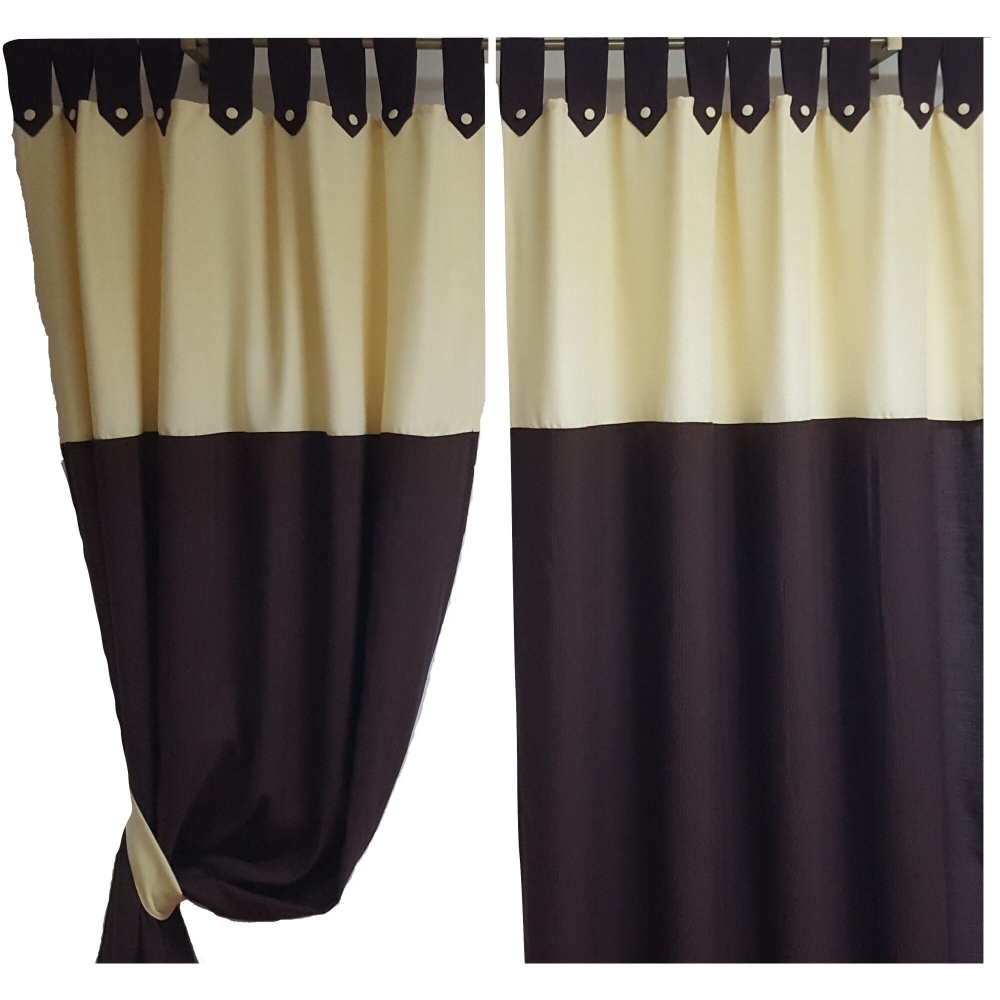 Set draperie DECORINT cu bride (DB.06), maro + crem, latime 2.70 ml, inaltime 2.50 ml + cadou 2 esarfe crem