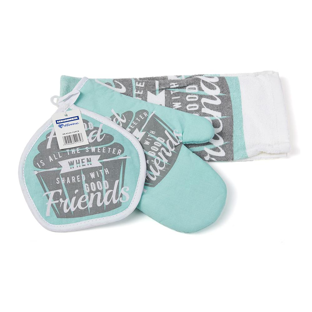 Set 3 piese bucatarie, 100% bbc, briosa azur