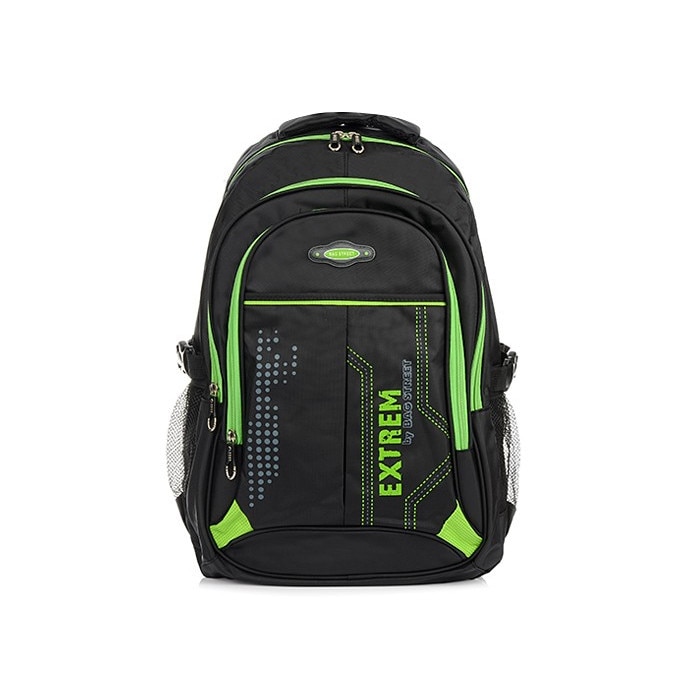 Bag Street, Rucsac de tip sport, 3 compartimente, Poliester, Negru/Verde