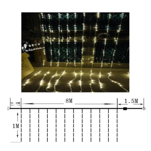 Instalatie de Craciun 8 m x 1 m, Perdea, Multicolora, 384 leduri, SDX, 6001M tip ploaie / exterior