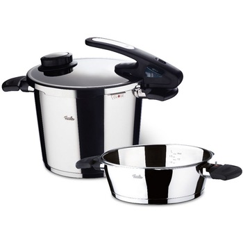 Set oala + tigaie sub presiune Fissler VitaVit Edition, capacitate 6 + 2.5 litri, diametru 22 cm, accesoriu aburi, inductie Set oala + tigaie sub presiune Fissler VitaVit Edition, capacitate 6 + 2.5 litri, diametru 22 cm, accesoriu aburi, inductie