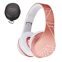 Casti Bluetooth PowerLocus Over-Ear, HD Stereo pliabile cu optiune AUX, micro SD / TF, FM microfon incorporat pentru iPhone, Android, Laptop, PC Roz Aurii
