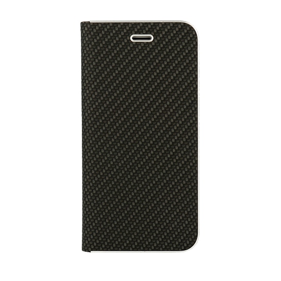 Husa CARBON pentru iPhone 12 PRO MAX (6.7 Inch), flip orizontal cu rama metalica, inchidere magnetica, Negru