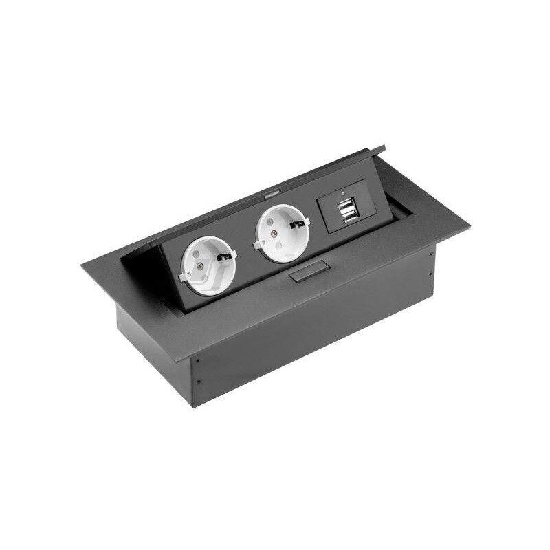 Priza neagra incorporabila 2 prize Schuko + 2 USB