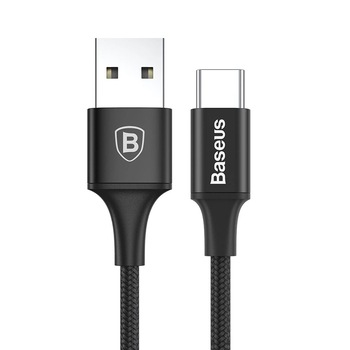 Cablu Baseus Rapid USB la Type-C, Negru, 2m, output 2A, impletitura textila, led indicator Cablu Baseus Rapid USB la Type-C, Negru, 2m, output 2A, impletitura textila, led indicator