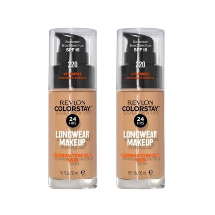Pachet Revlon 2X Fond de ten Revlon Colorstay pentru ten gras si mixt 220 Natural Beige, 30 ml