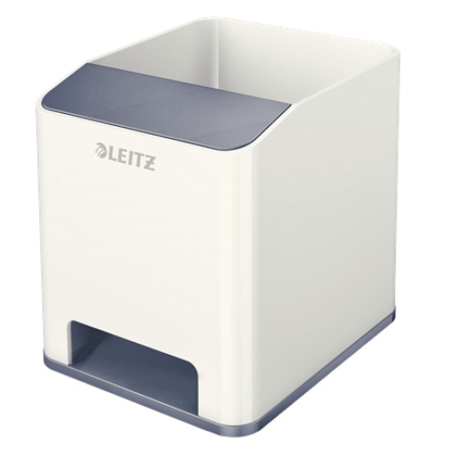 Suport instrumente de scris Leitz WOW cu amplificare sunet, culori duale, gri/alb