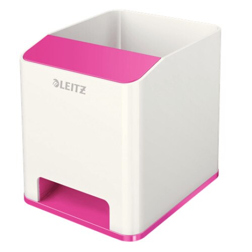 Suport instrumente de scris Leitz WOW cu amplificare sunet, culori duale, roz metalizat/alb