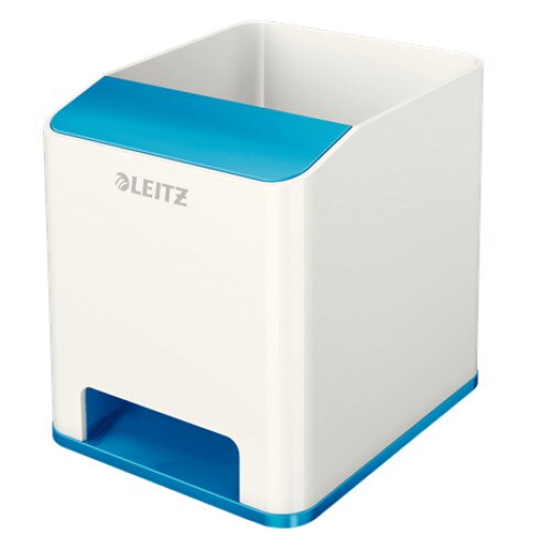 Suport instrumente de scris Leitz WOW cu amplificare sunet, culori duale, albastru metalizat/alb