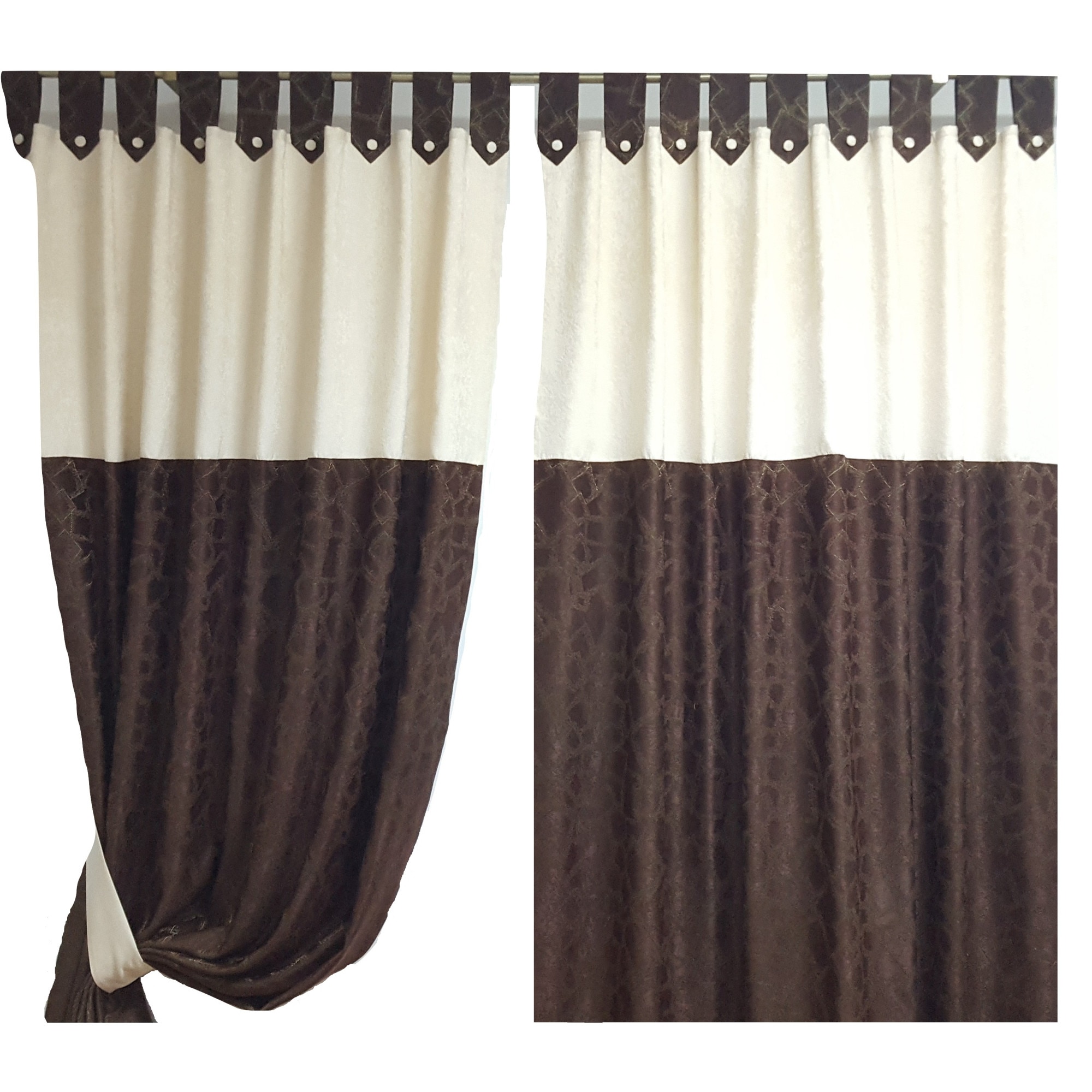 Set draperie DECORINT cu bride (DB.08), maro + crem, latime 2.70 ml, inaltime 2.50 ml + cadou 2 esarfe crem