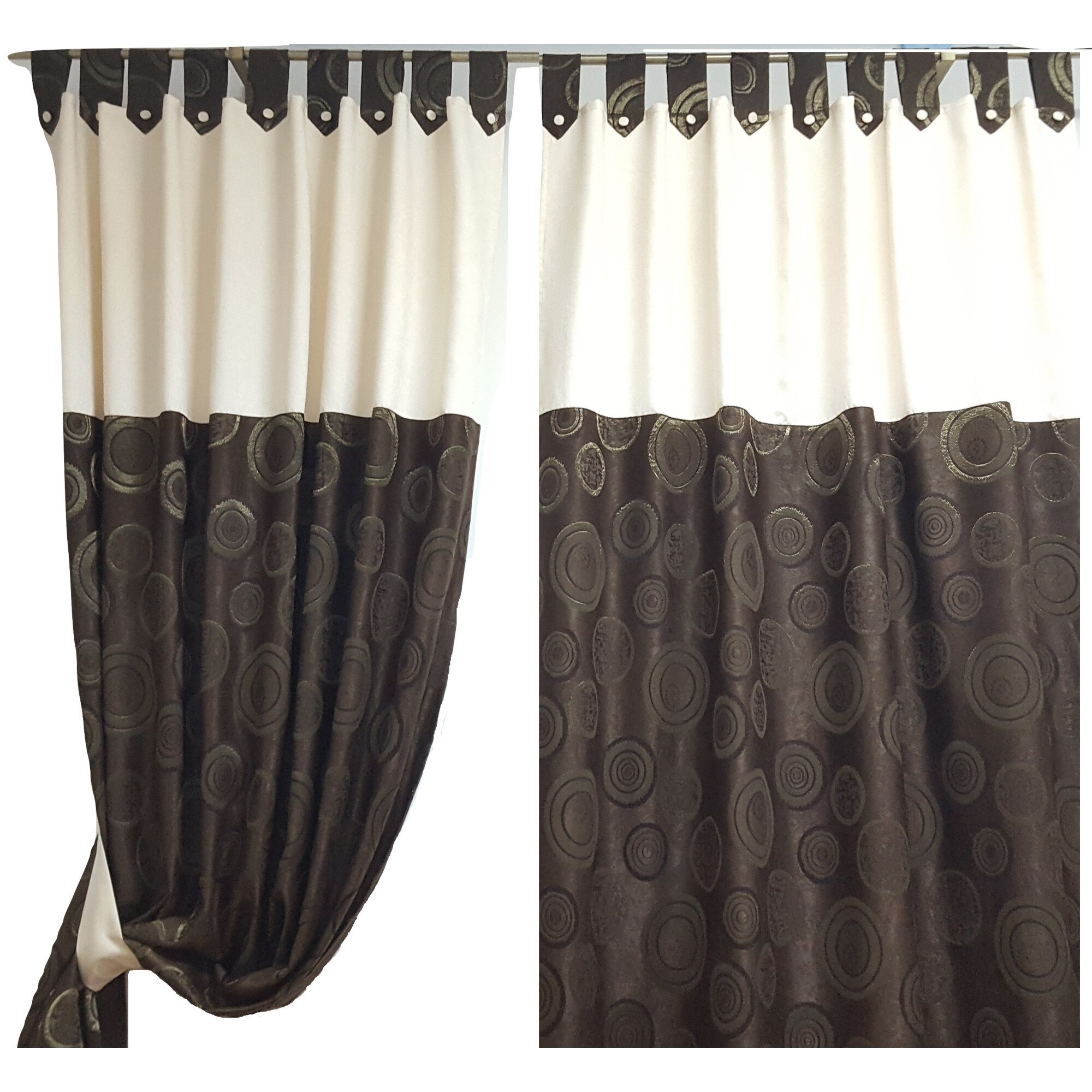 Set draperie DECORINT cu bride (DB.07), maro + crem, latime 2.70 ml, inaltime 2.50 ml + cadou 2 esarfe crem