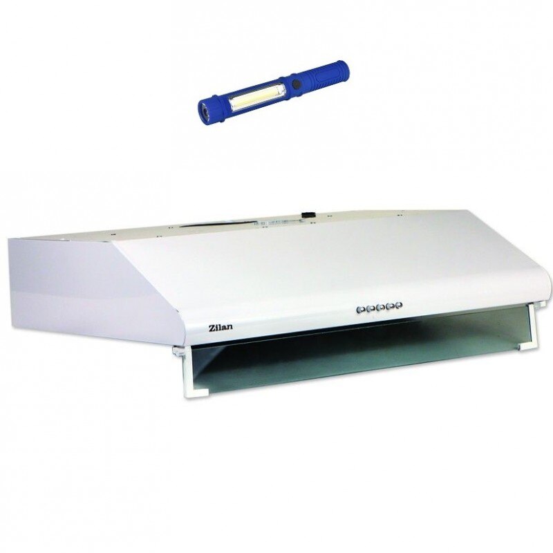 Hota pentru perete zilan, 95W, 1 motor, 3 viteze, filtru permanent aluminiu, alb si lanterna