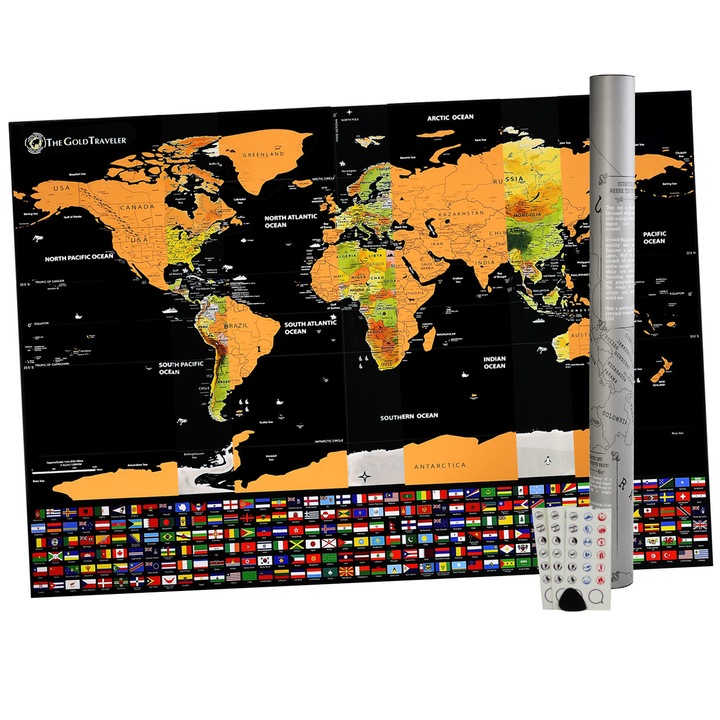 Harta Razuibila a Lumii Deluxe Edition | cu Steaguri | Accesorii | 60 x 80 cm
