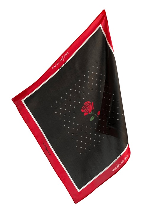 Bandana, Vanity Rose for no one Mstar, matase, neagra cu trandafiri, unicata 45 x 45cm