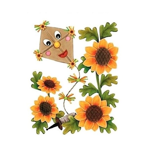 Sticker pentru geam, zmeu si flori galbene, 20 x 27 cm