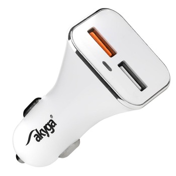 Incarcator auto Akyga, 3000mA, 2xUSB, Quick Charge 3.0, Alb Incarcator auto Akyga, 3000mA, 2xUSB, Quick Charge 3.0, Alb