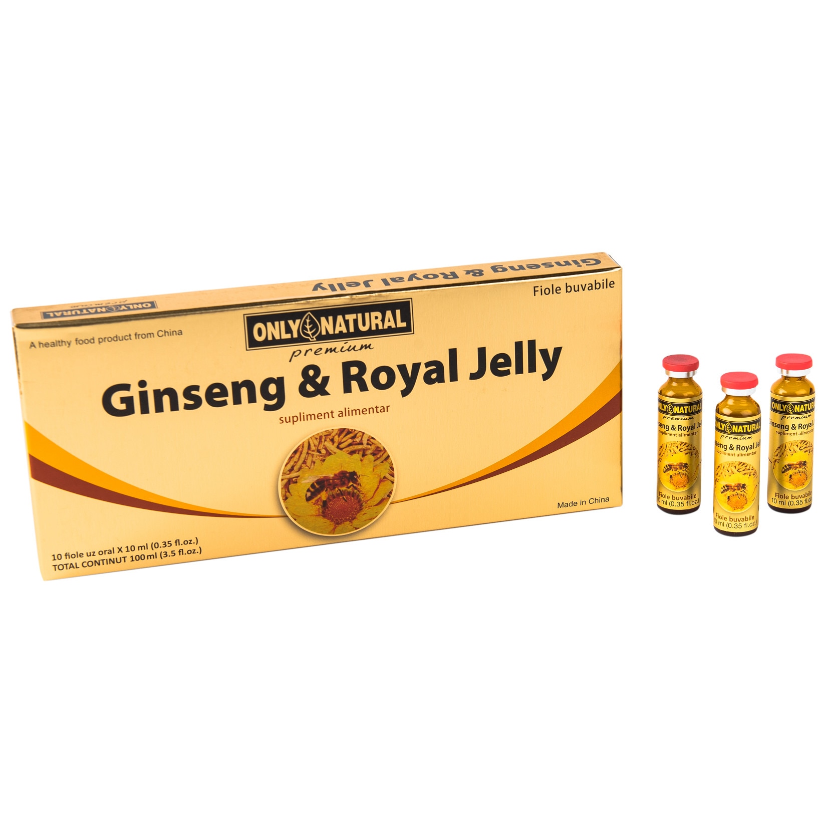 Ginseng si Royal Jelly, 10 fiole buvabile x 10 ml, Only Natural