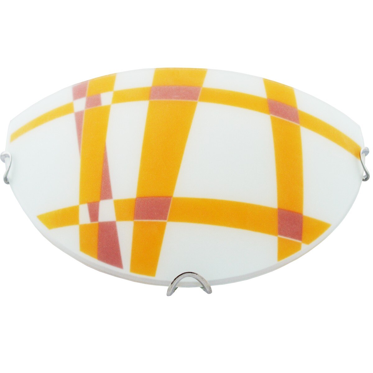 Plafoniera jumatate din sticla, Model carouri, Alba+Portocaliu