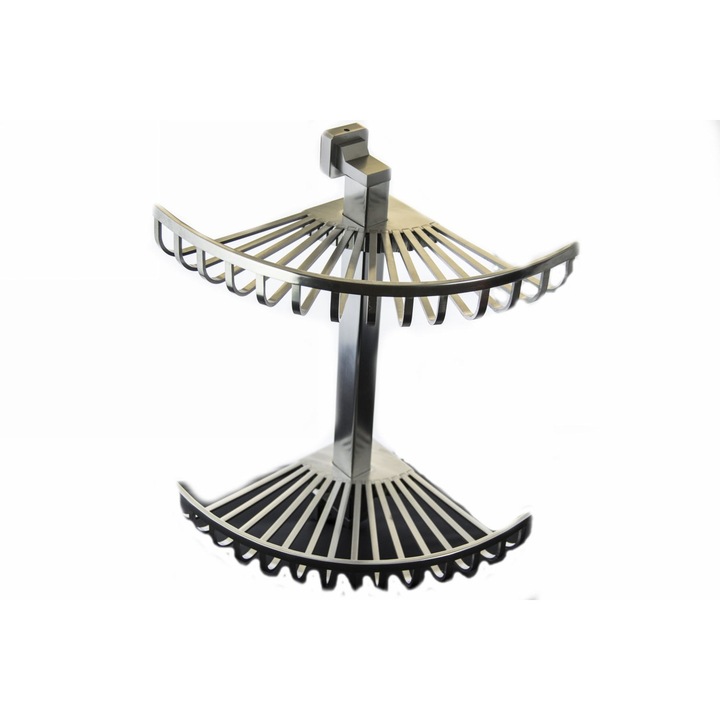 Etajera dubla colt baie Alya, Gama Premium, aluminiu eloxat, Argintiu