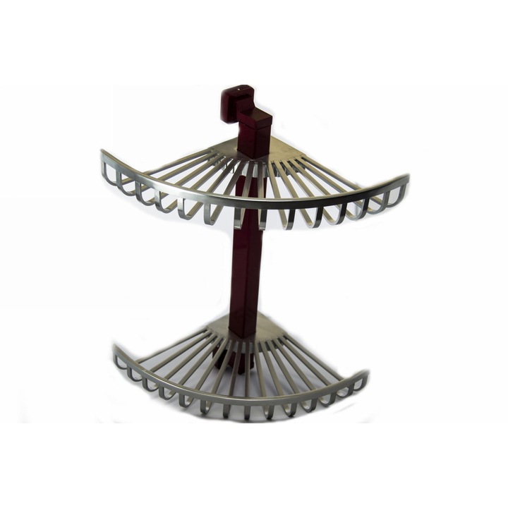 Etajera dubla colt baie Alya, Gama Premium, aluminiu eloxat, Rosu