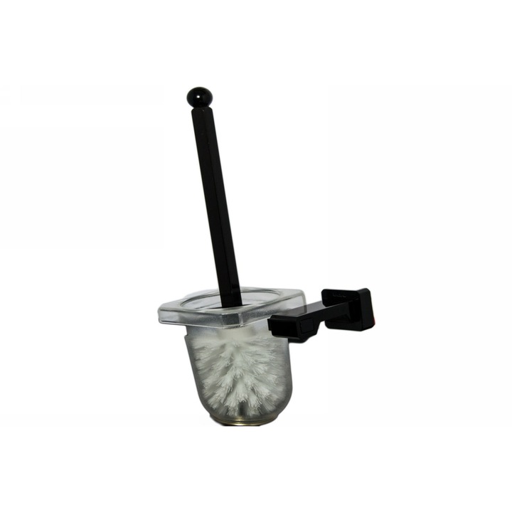 Perie WC cu suport Alya, Gama Premium, aluminiu eloxat, Negru