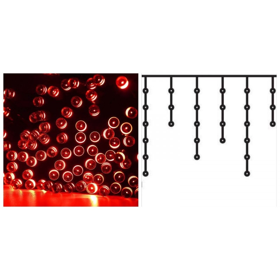 Instalatie de Craciun 6 m x 0.7 m, Perdea Franjurata, Rosu, 198 leduri, SDX, 6005R / turturi