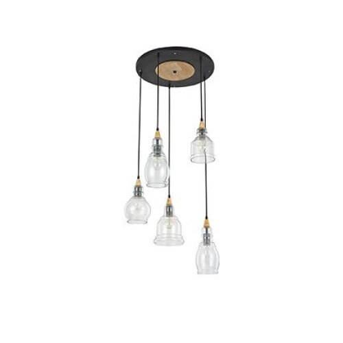 Lustra GRETEL SP5,IDEAL LUX,metal si sticla si lemn