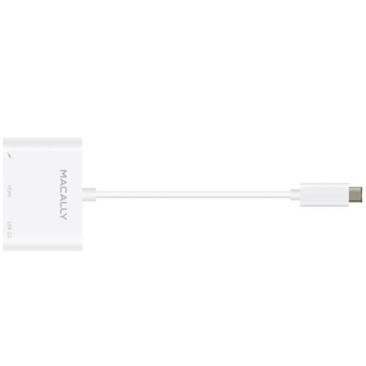 Адаптер Macally USB-C Multiport Adapter 4K за свързване от USB-C към HDMI 4K, USB-C, USB-A, Бял