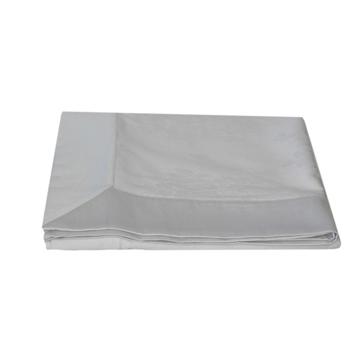 Fata de masa 160 x 220, Damasc, Tyana Accesorii, Alb cu banda aplicata