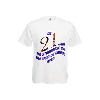 Tricou personalizat Fruit of the loom geniu barbat 21 ani alb L Tricou personalizat Fruit of the loom geniu barbat 21 ani alb L
