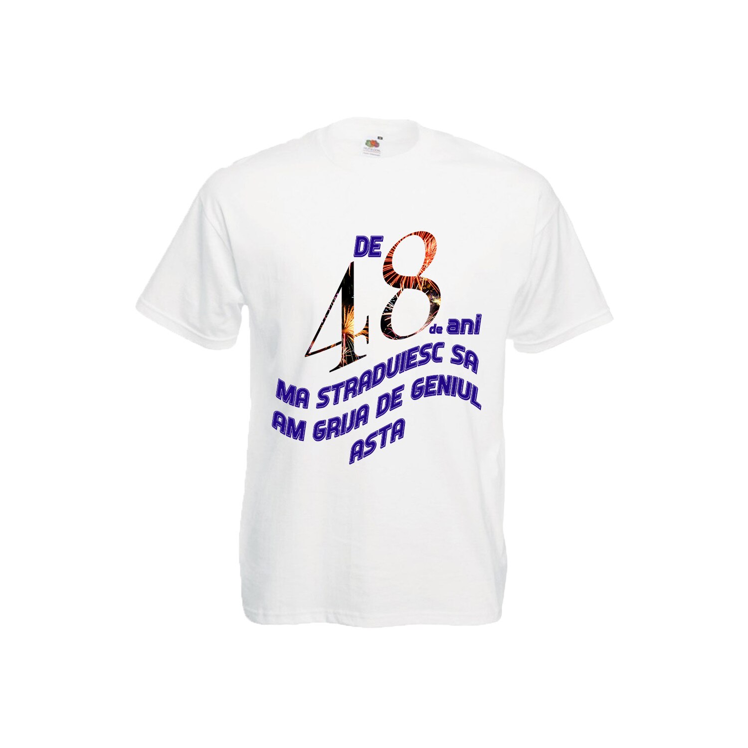 Tricou personalizat Fruit of the loom barbat 48 ani geniu alb S