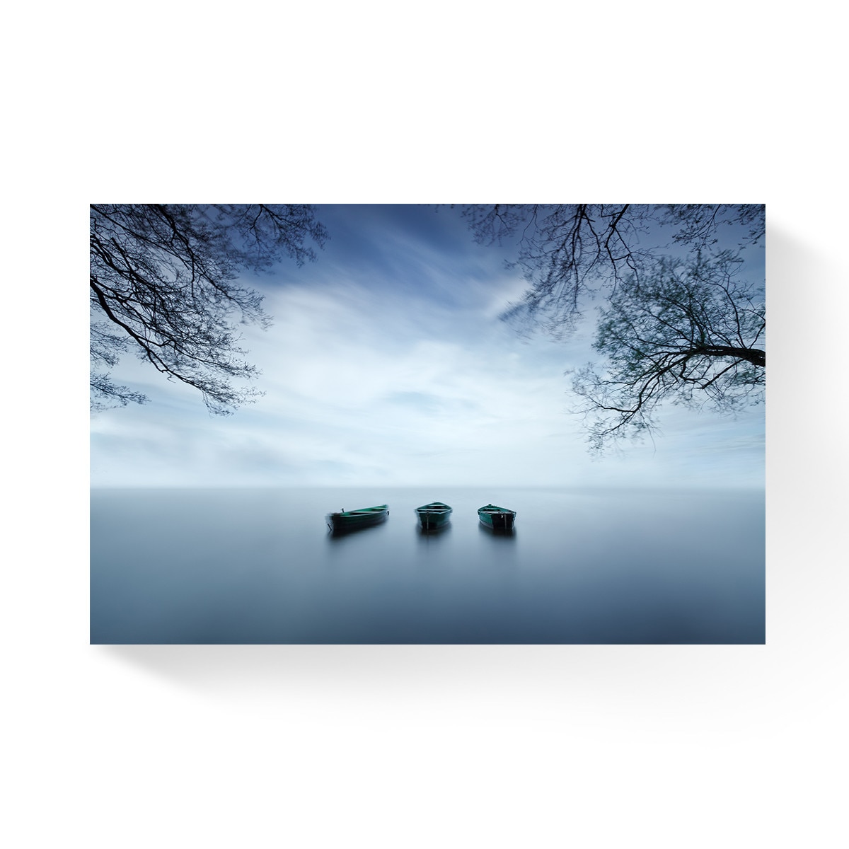 Tablou Canvas - Peisaj, Dimineata, Ceata, Nori, Copac, Barca, Lac, 80 x 120 cm