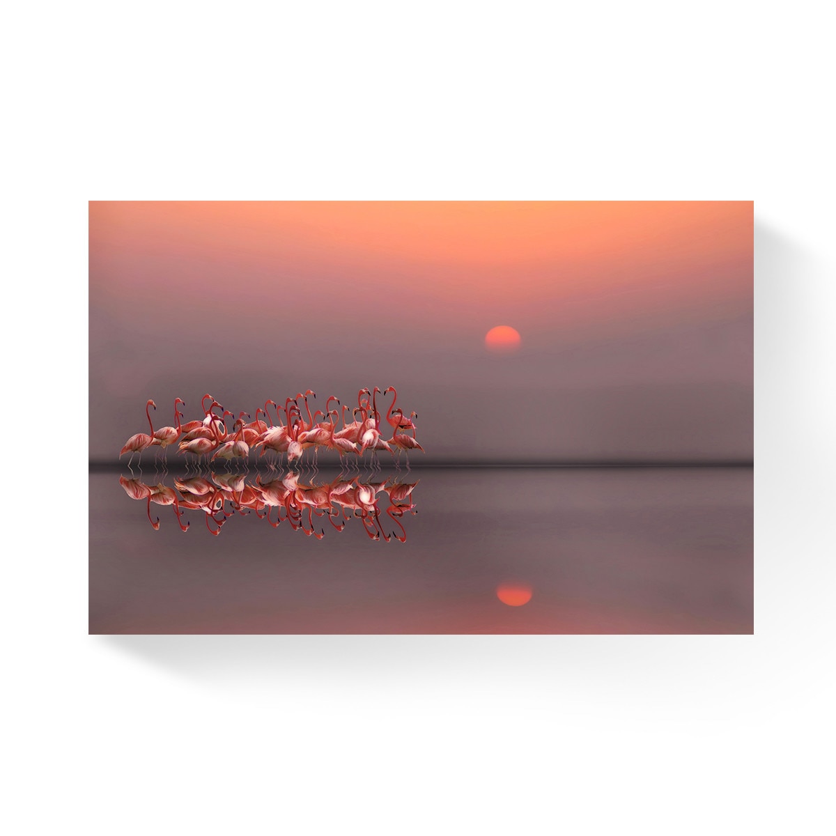 Tablou Canvas - Flamingo, Pasare, Apus de soare, Reflectie, Mare, 80 x 120 cm