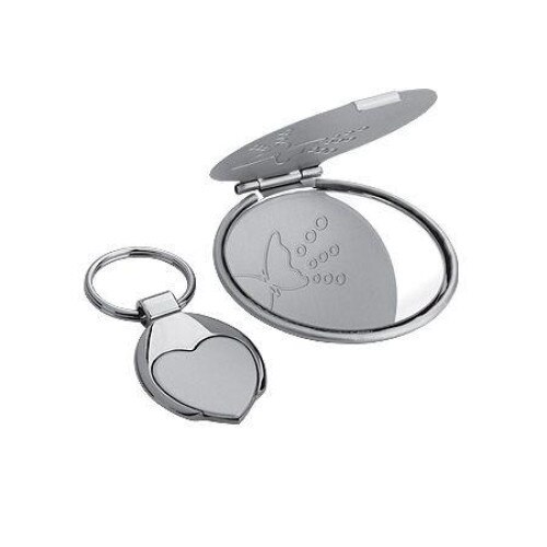 Set breloc si oglinda Rossi, K94042, metal, Argintiu