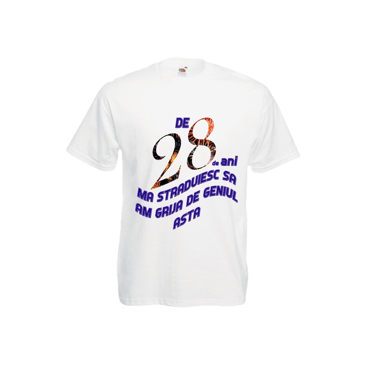 Tricou personalizat Fruit of the loom barbat geniu 28 ani alb M