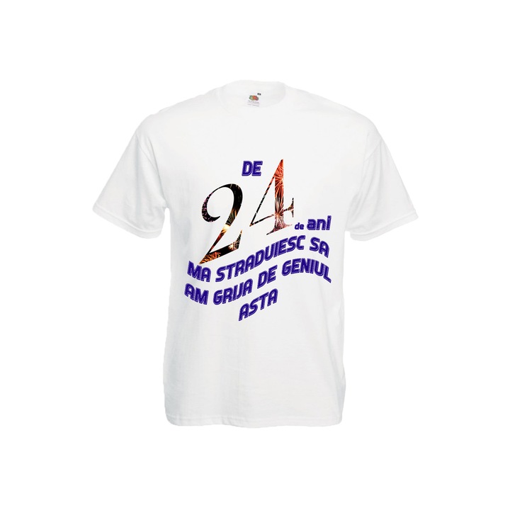 Tricou personalizat Fruit of the loom barbat geniu 24 ani alb S