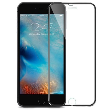Folie sticla securizata, fata plus spate, cu rama metalica iPhone 6/6S, 3D, protectie completa ecran si margini curbate, Negru Folie sticla securizata, fata plus spate, cu rama metalica iPhone 6/6S, 3D, protectie completa ecran si margini curbate, Negru
