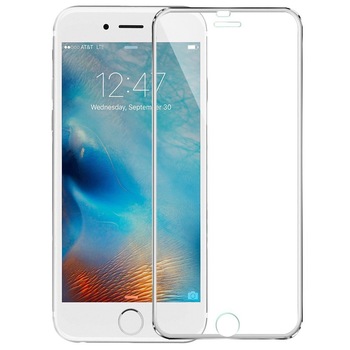Folie sticla securizata, fata plus spate, cu rama metalica iPhone 6/6S, 3D, protectie completa ecran si margini curbate, Silver Folie sticla securizata, fata plus spate, cu rama metalica iPhone 6/6S, 3D, protectie completa ecran si margini curbate, Silver