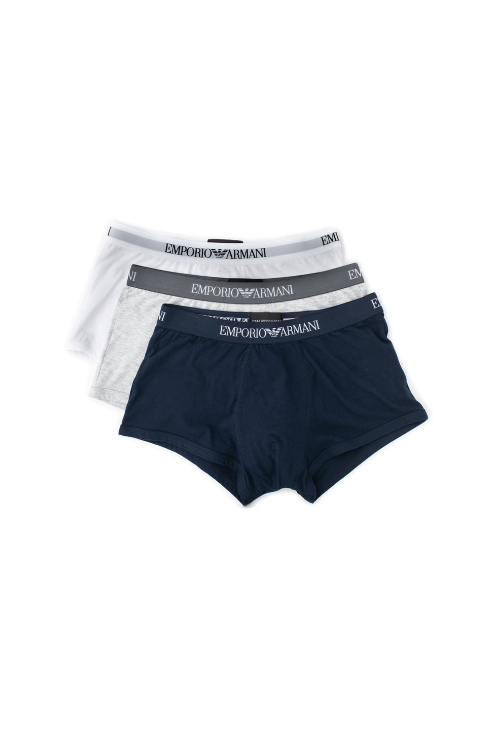 Emporio Armani Underwear, Set de boxeri cu banda elastica in talie, cu logo - 3 perechi, Alb/Bleumarin inchis/Gri deschis melange