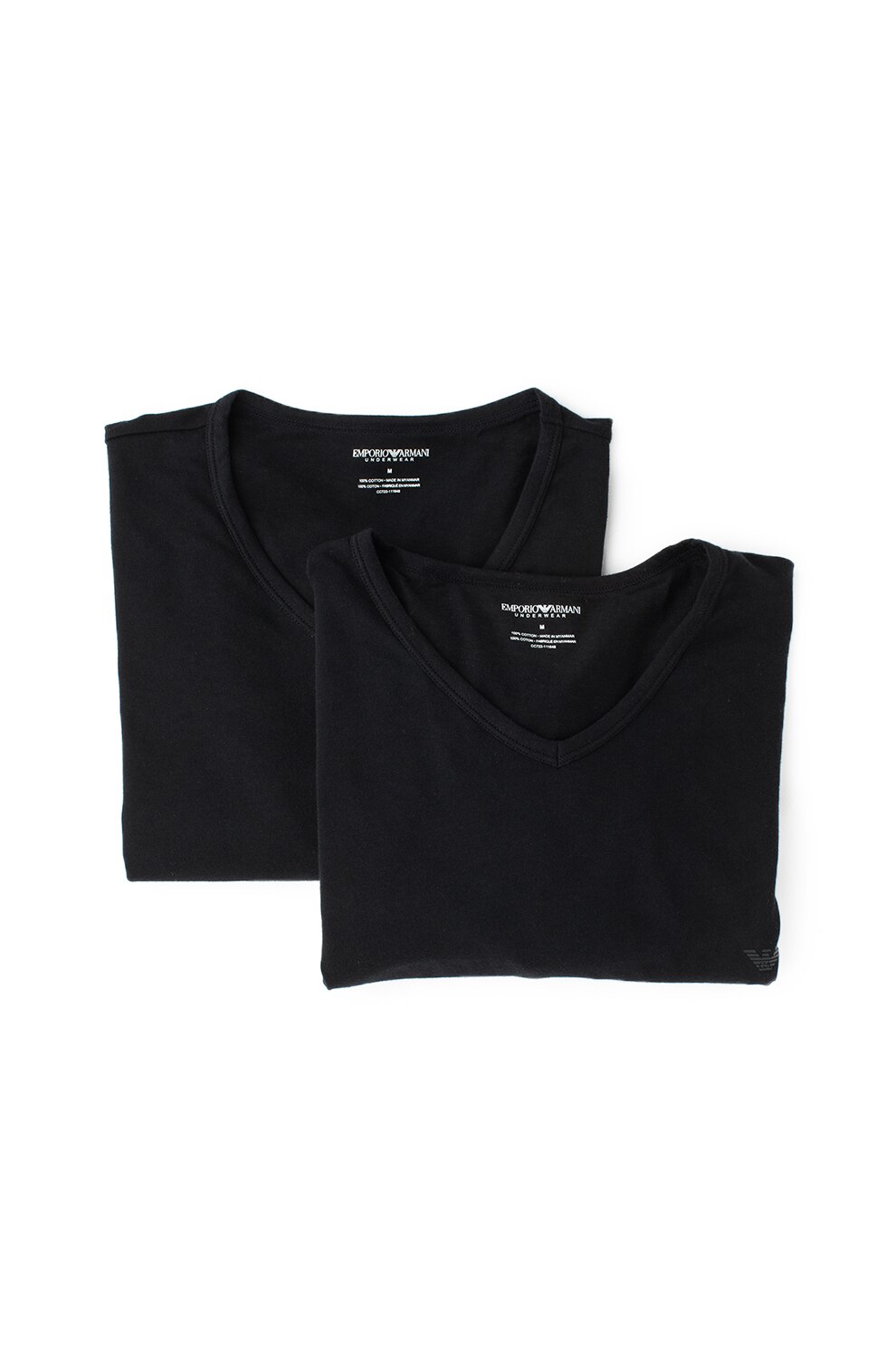 Emporio Armani Underwear, Set de tricouri de casa cu decolteu in V - 2 piese, Negru